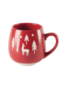 Mug rouge motif CERF ET SAPIN