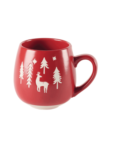 Mug rouge motif CERF ET SAPIN
