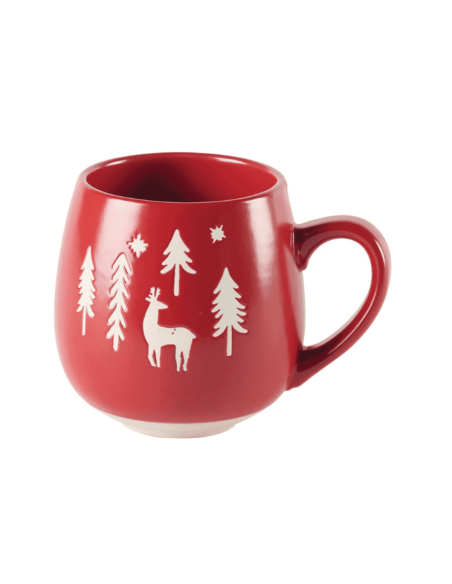 Mug rouge motif CERF ET SAPIN