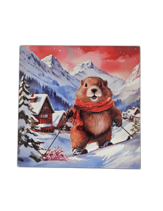 Dessous de plat JOLIE MARMOTTE en verre 20 x 20 cm