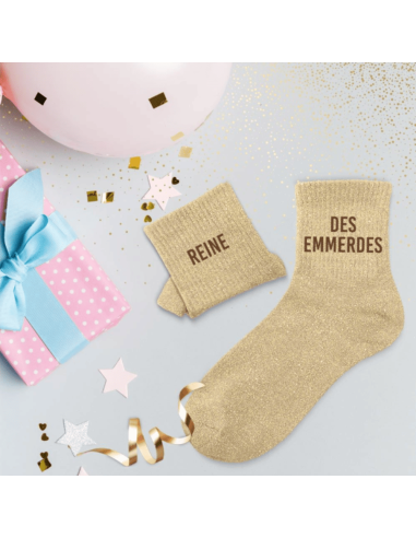 Chaussettes femme à paillettes REINE DES EMMERDES