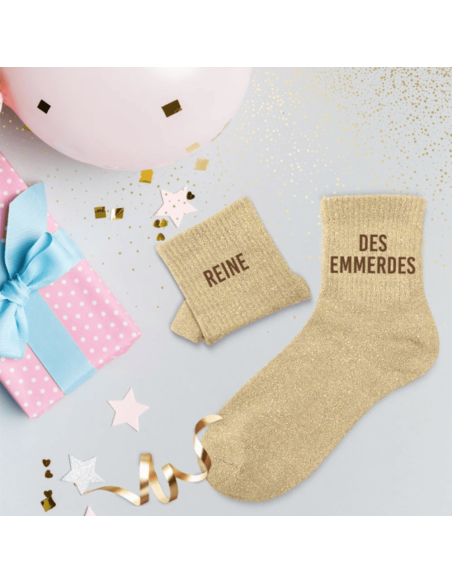 Chaussettes femme à paillettes REINE DES EMMERDES