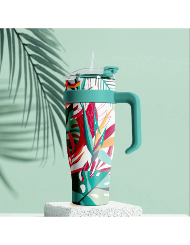 Mug de transport XXL Miami Bleu fleurs...