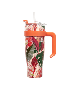 Mug de transport XXL Miami Orange fleurs tropicales 1.2l 2