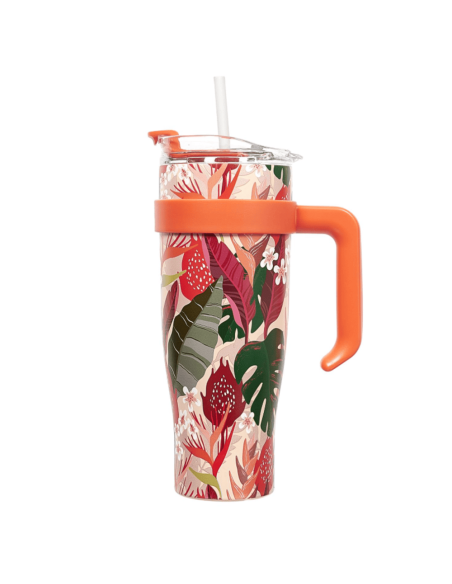 Mug de transport XXL Miami Orange fleurs tropicales 1.2l