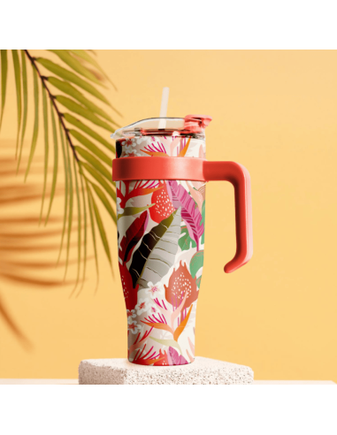 Mug de transport XXL Miami Orange fleurs...