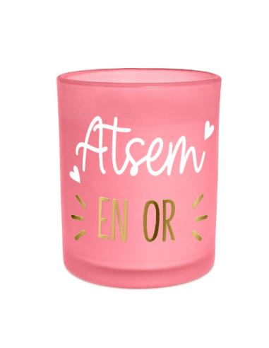 BOUGIE rose fonce atsem en or
