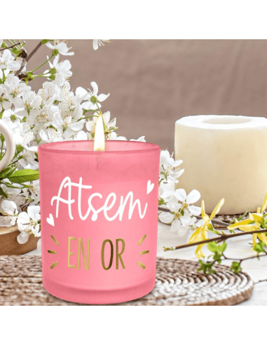 BOUGIE rose fonce atsem en or