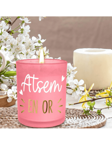 BOUGIE rose fonce atsem en or