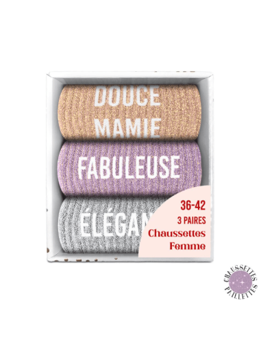 Coffret trio chaussettes paillettes douce mamie
