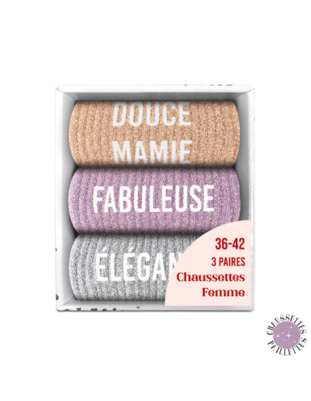 Coffret trio chaussettes paillettes douce mamie