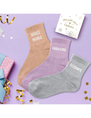 Coffret trio chaussettes paillettes douce mamie