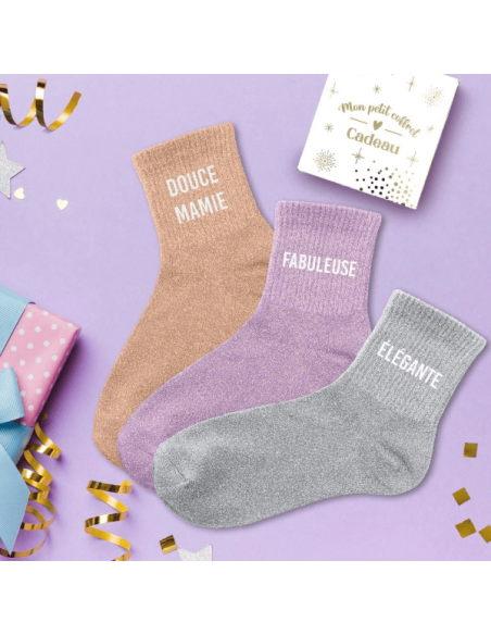 Coffret trio chaussettes paillettes douce mamie