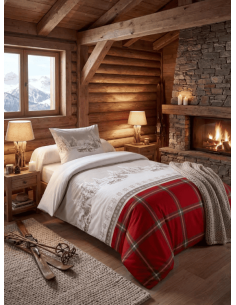 Housse de couette montagne + 1 taie VERAN ROUGE 140x200 cm