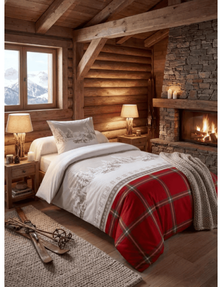 Housse de couette montagne + 1 taie VERAN ROUGE 140x200 cm