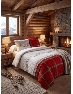 Housse de couette montagne + 2 taies AVERAN ROUGE 260x240 cm