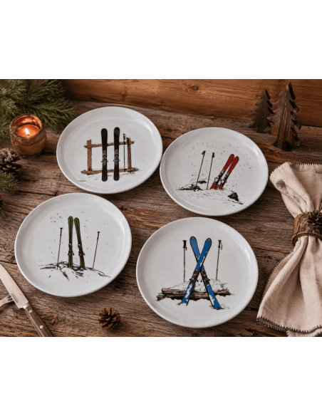 Lot de 4 assiettes plates SKI montagne D 27 cm