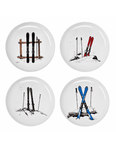 Lot de 4 assiettes plates SKI montagne D 27 cm
