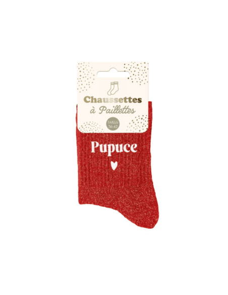 Chaussettes femme à paillettes PUPUCE rouge