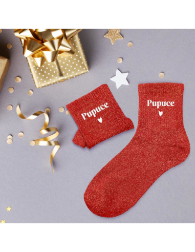 Chaussettes femme à paillettes PUPUCE rouge