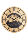 Horloge Murale en Bois Naturel avec Motif Montagne - Ø60cm