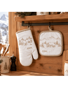 Set gant et manique - motif Chalet & Montagne