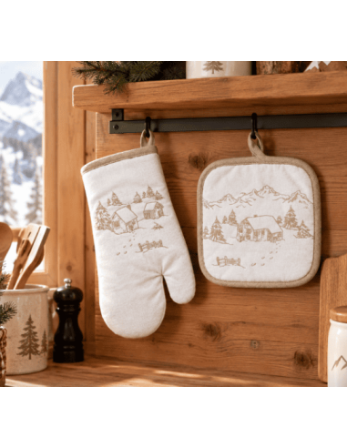 Set gant et manique - motif Chalet & Montagne