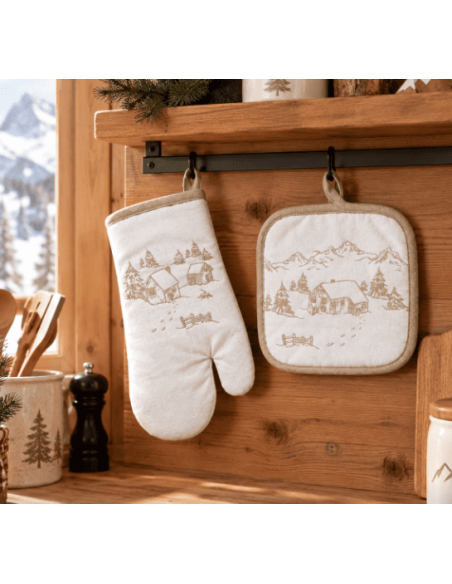 Set gant et manique - motif Chalet & Montagne