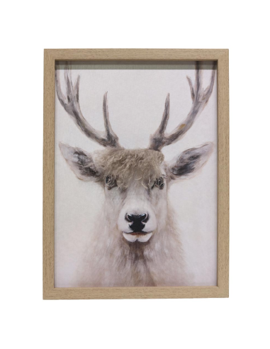 Tableau cerf avec fourrure blanche 30 x 40 cm