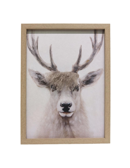 Tableau cerf avec fourrure blanche 30 x 40 cm