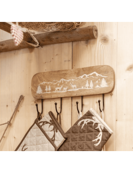 Patère MONTAGNE en manguier avec 4 crochets – Style chalet