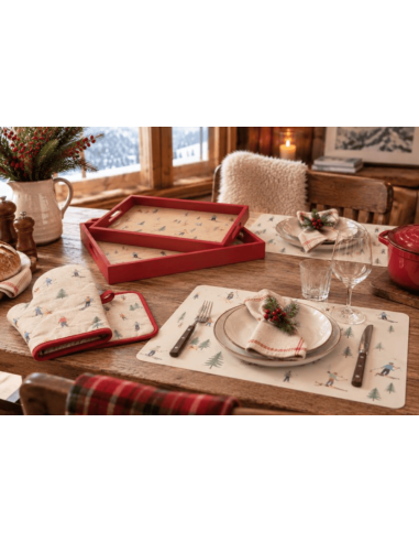 Plateau en bois décor skieur  25 x 35 cm – Style chalet de montagne
