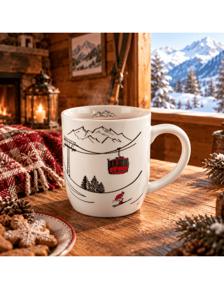 Mug AVENTURE – Tasse montagne avec télécabine et skieur