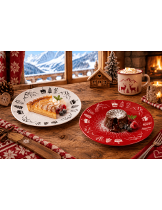Assiettes à dessert chalet de montagne rouge et blanc 2