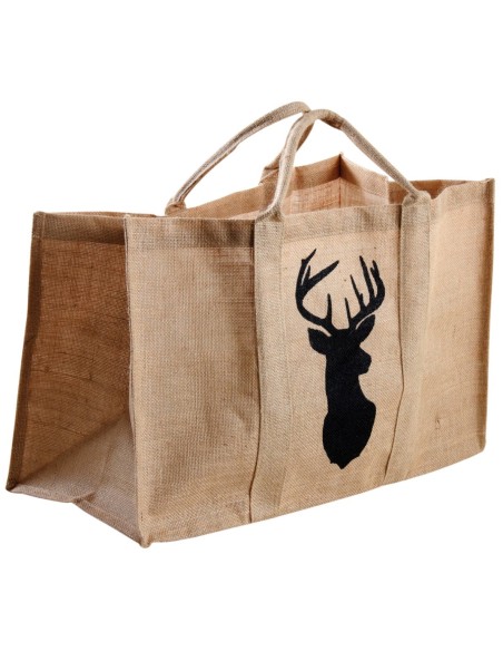 Sac à bûches jute  décor CERF 60 X 40 X 30 CM
