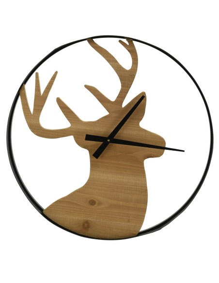 Horloge bois et métal décor CERF diamètre 60 cm