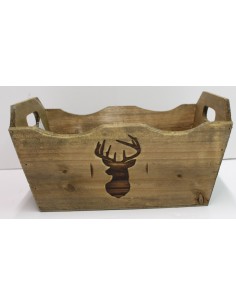 Corbeille en bois  décor FLOCON OU CERF  30.5 X 19.5 X HT15.5 CM 2