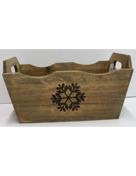 Corbeille en bois  décor FLOCON OU CERF  30.5 X 19.5 X HT15.5 CM