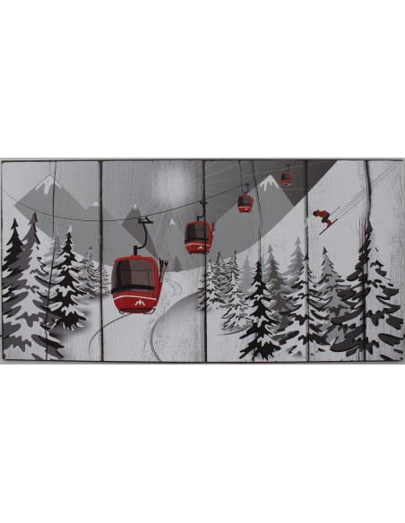 Tableau bois déco montagne TELECABINE 48 X 60 CM