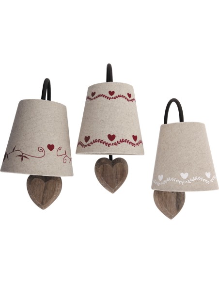 Lampe Montagne Pied bois décor ski avec abat-jour COEUR h 39 cm à