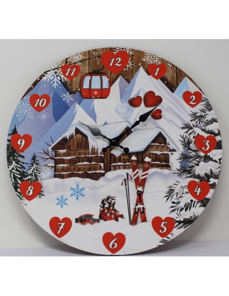Horloge déco montagne CHALET BOIS