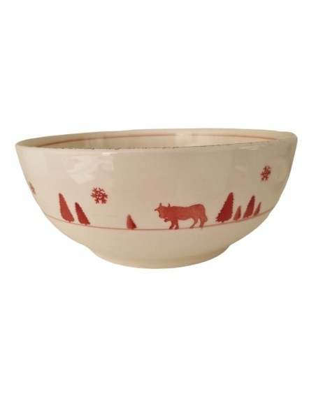 Saladier en  faience  VACHE ROUGE diam. 28 cm