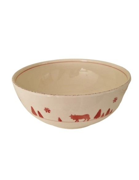 Saladier en  faience  VACHE ROUGE diam. 28 cm