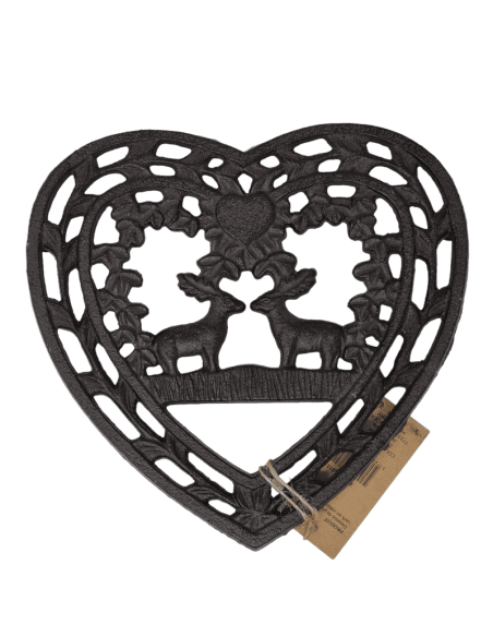 Dessous de plat coeur deux cerfs en métal ajouré