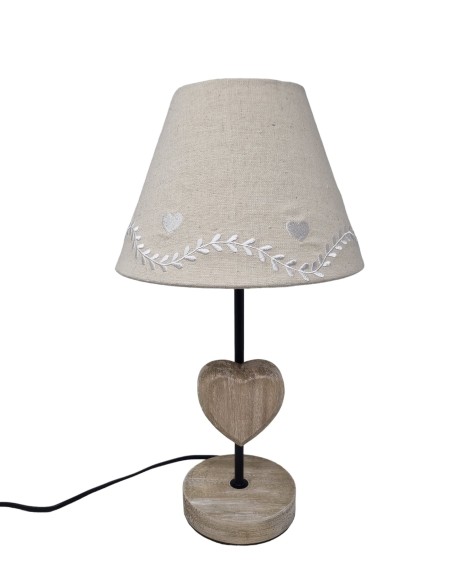 Lampe à poser déco montagne cœur en bois