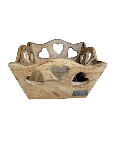 Corbeille à pain carrée en bois coeurs découpés