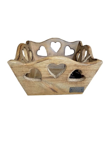 Corbeille à pain carrée en bois coeurs découpés