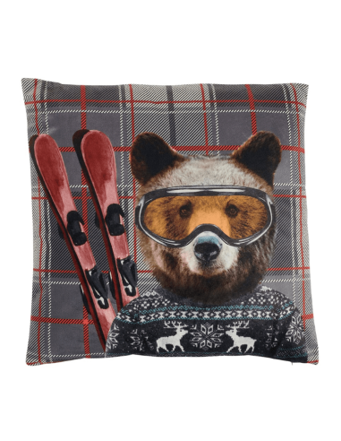 Coussin déhoussable OURS SKIEUR 45 x 45 cm