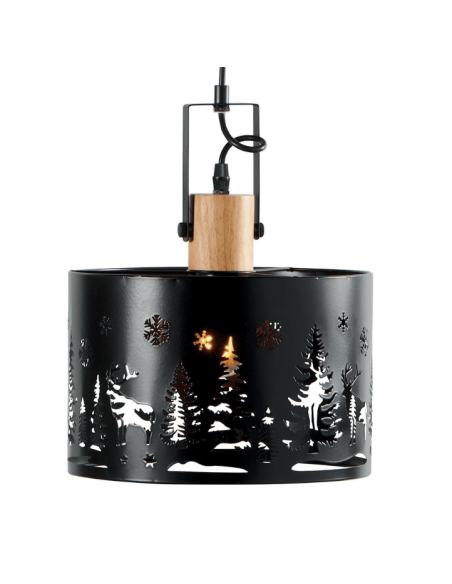 Suspension abat-jour en métal noir déco MONTAGNE ajouré