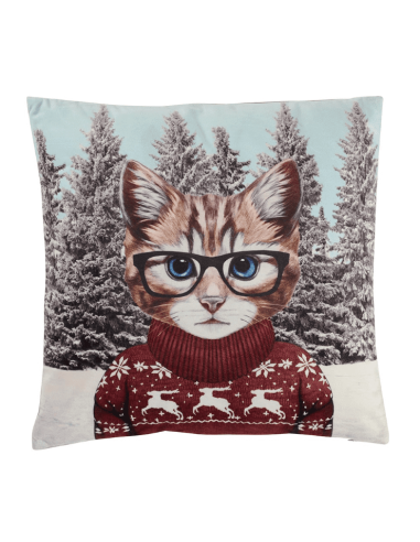Coussin déhoussable CHAT SKIEUR 45 x 45 cm